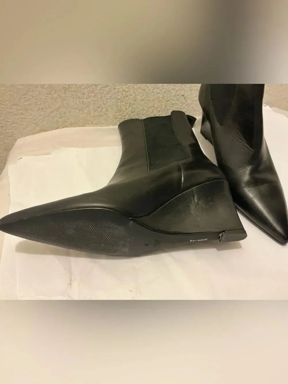 Zara Black Chelsea leather Wedge Ankle Boot size 38